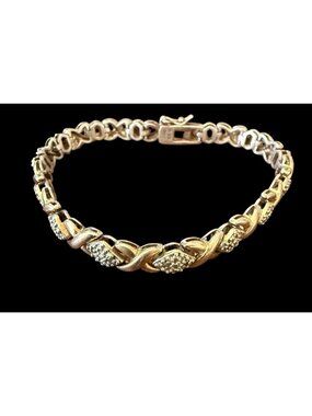 ROSS SIMONS 925 Sterling Silver Genuine Diamonds XO Chain Bracelet 7.5”
